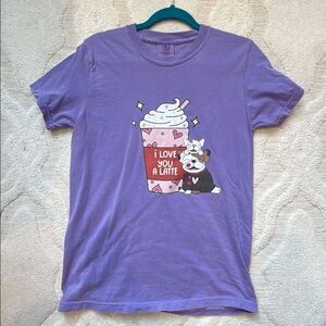 Frenchie French Bulldog Purple "I Love You A Latte" Tee size Small